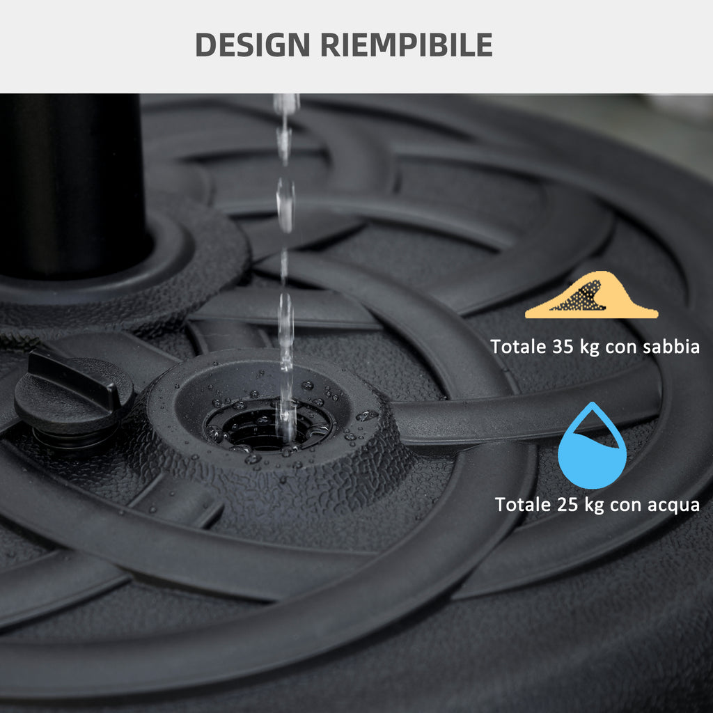Round Plastic Umbrella Base Fillable with Water and Sand for 38-48 mm Poles, Ø56 cm, Black