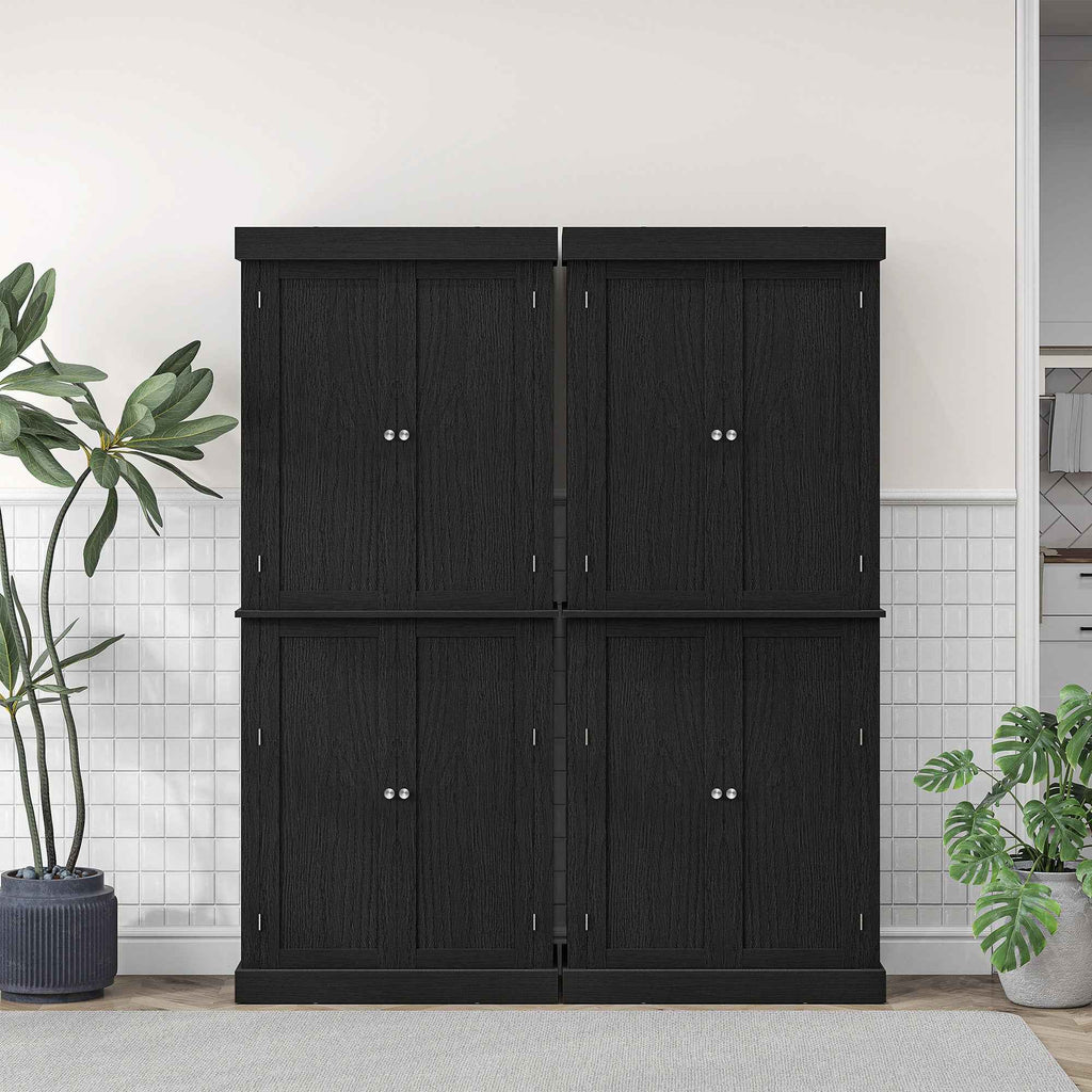 HOMCOM Tall Kitchen Cabinet with 6 Adjustable Shelves and 4 Wooden Doors, 76x40.5x184 cm, Black