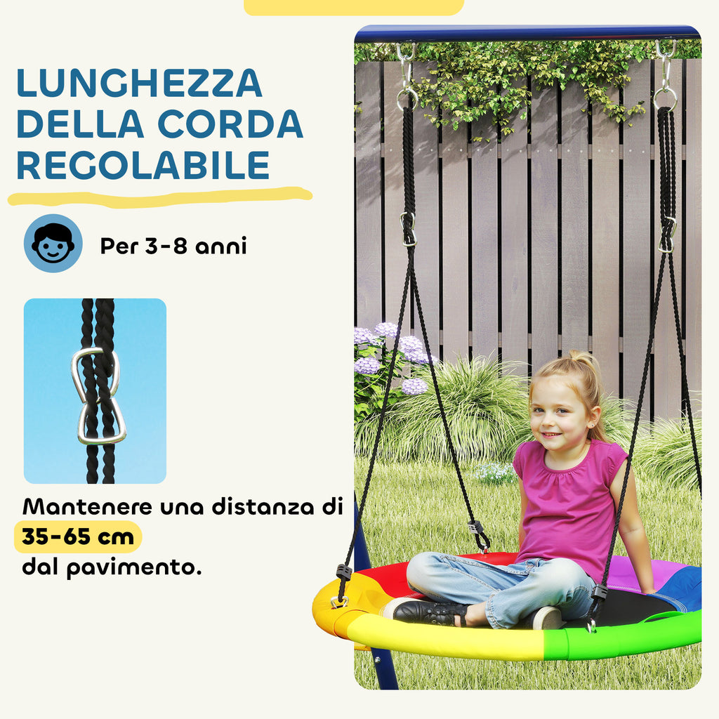 Children's Play Set 3-8 Years with 3 Swings, Rope Ladder and Basketball Hoop, in Steel, PE and PP, 3.5x1.8x2 m