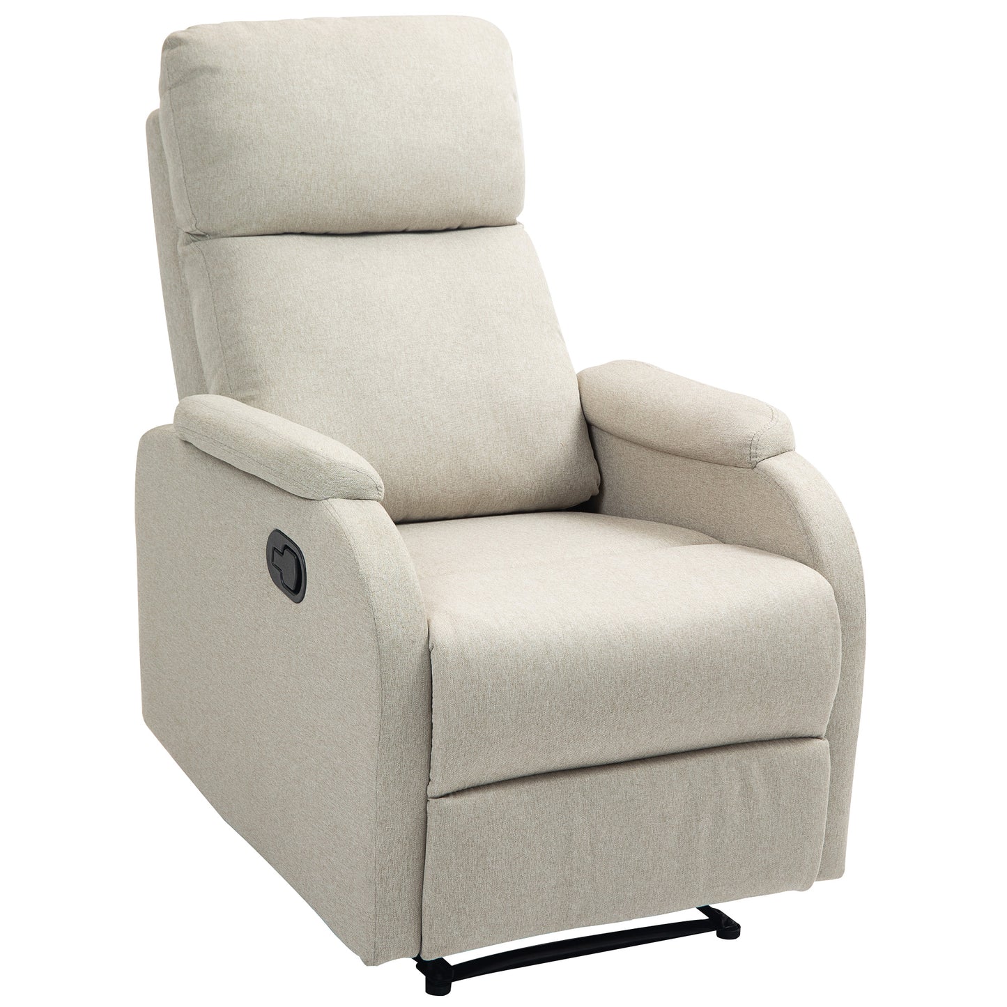 Manual Recliner Relax Armchair with Fabric Footrest and Thick Padding, Beige