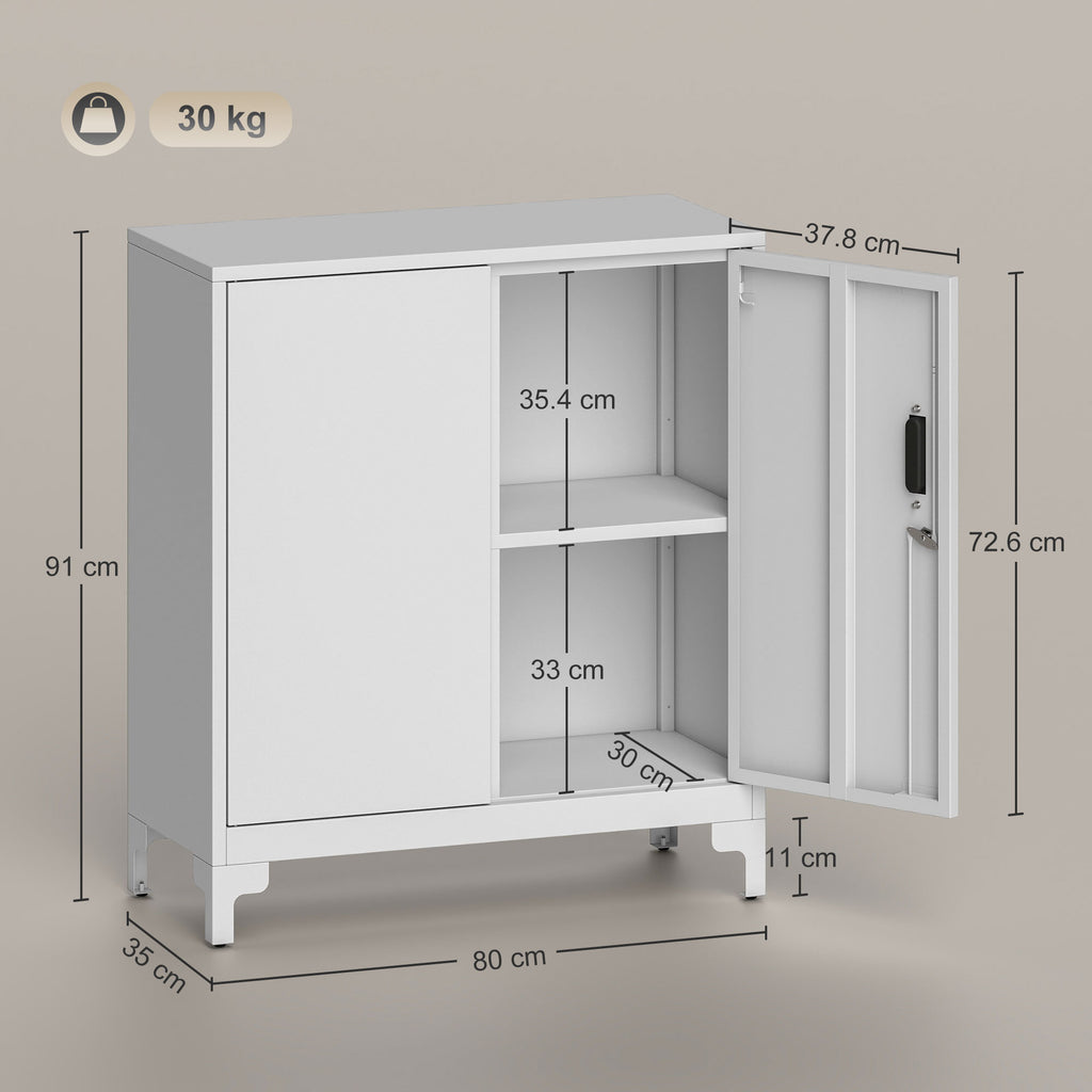 Office Cabinet with 3 Shelves, 2 Doors and Keys, 80x35x91 cm, White