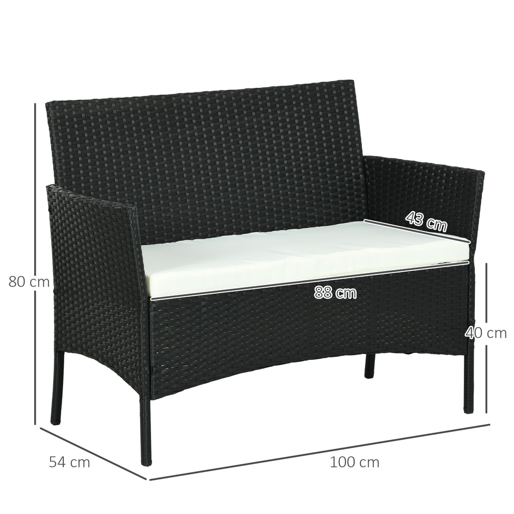Comfortable 2-Seater Garden Sofa: PE Rattan, Steel, Cushioned, Armrests - Black - Borgè