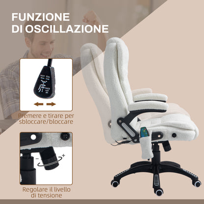 Adjustable Massage Office Chair with Remote Control, in Teddy Fabric, 67x74x107-116 cm, White