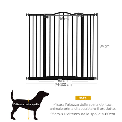 PawHut Extendable Dog Gate Without Screws Adjustable from 74-100 cm in Metal, Black - Borgè