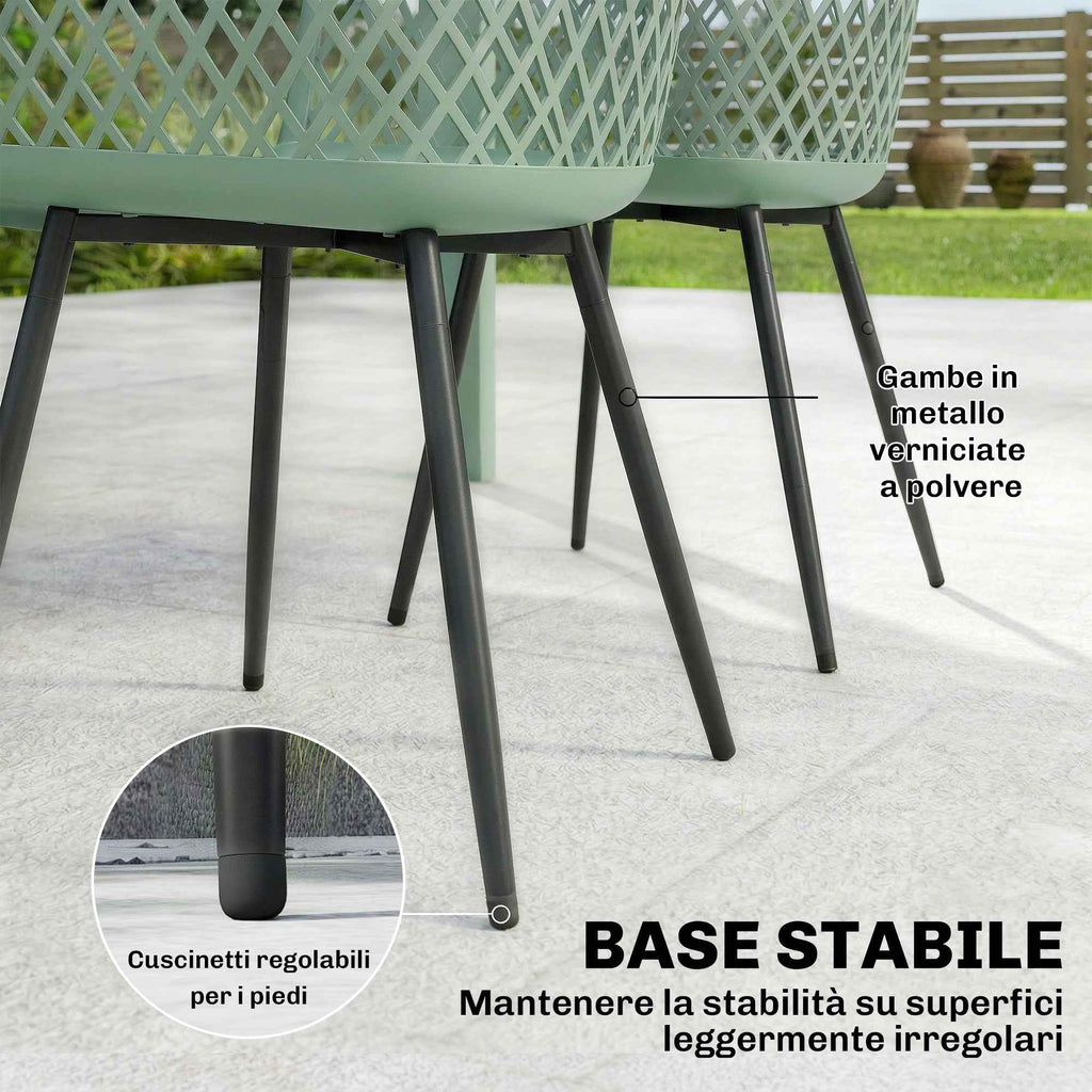 Outsunny Set of 4 Garden Chairs, with Diamond Backrest, Armrests, Green