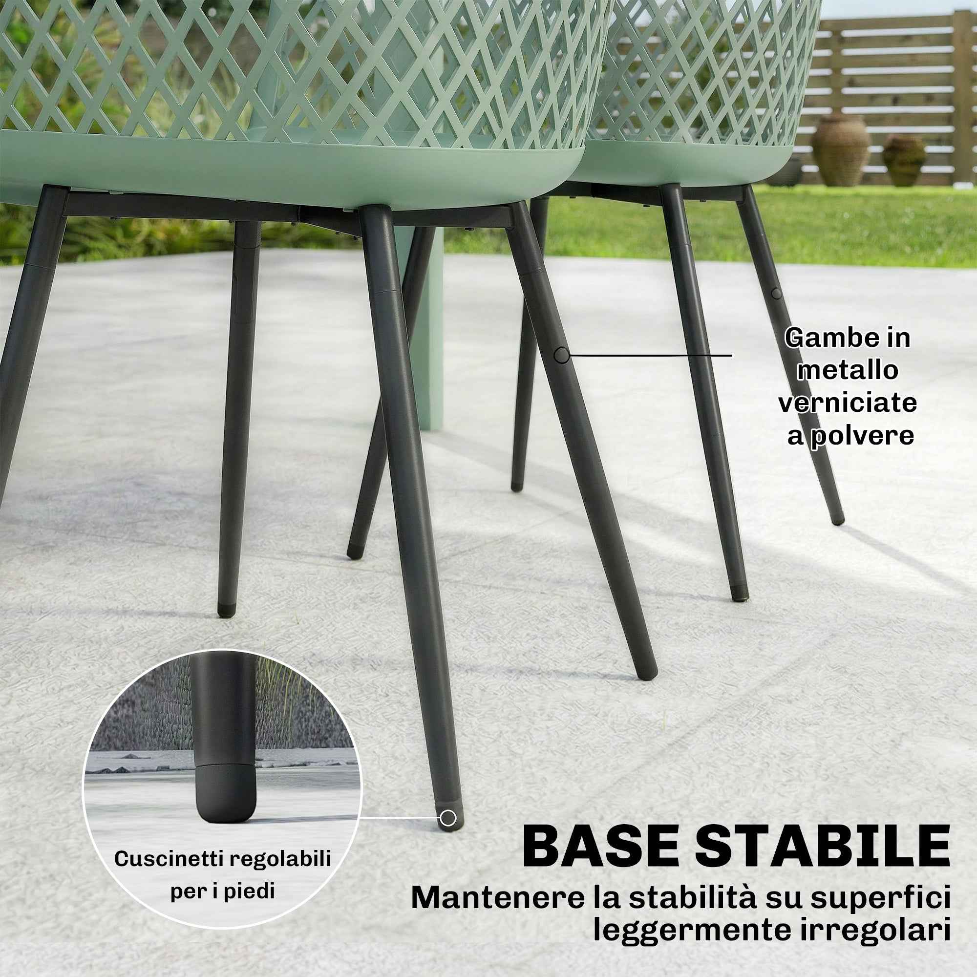 Outsunny Set of 4 Garden Chairs, with Diamond Backrest, Armrests, Green