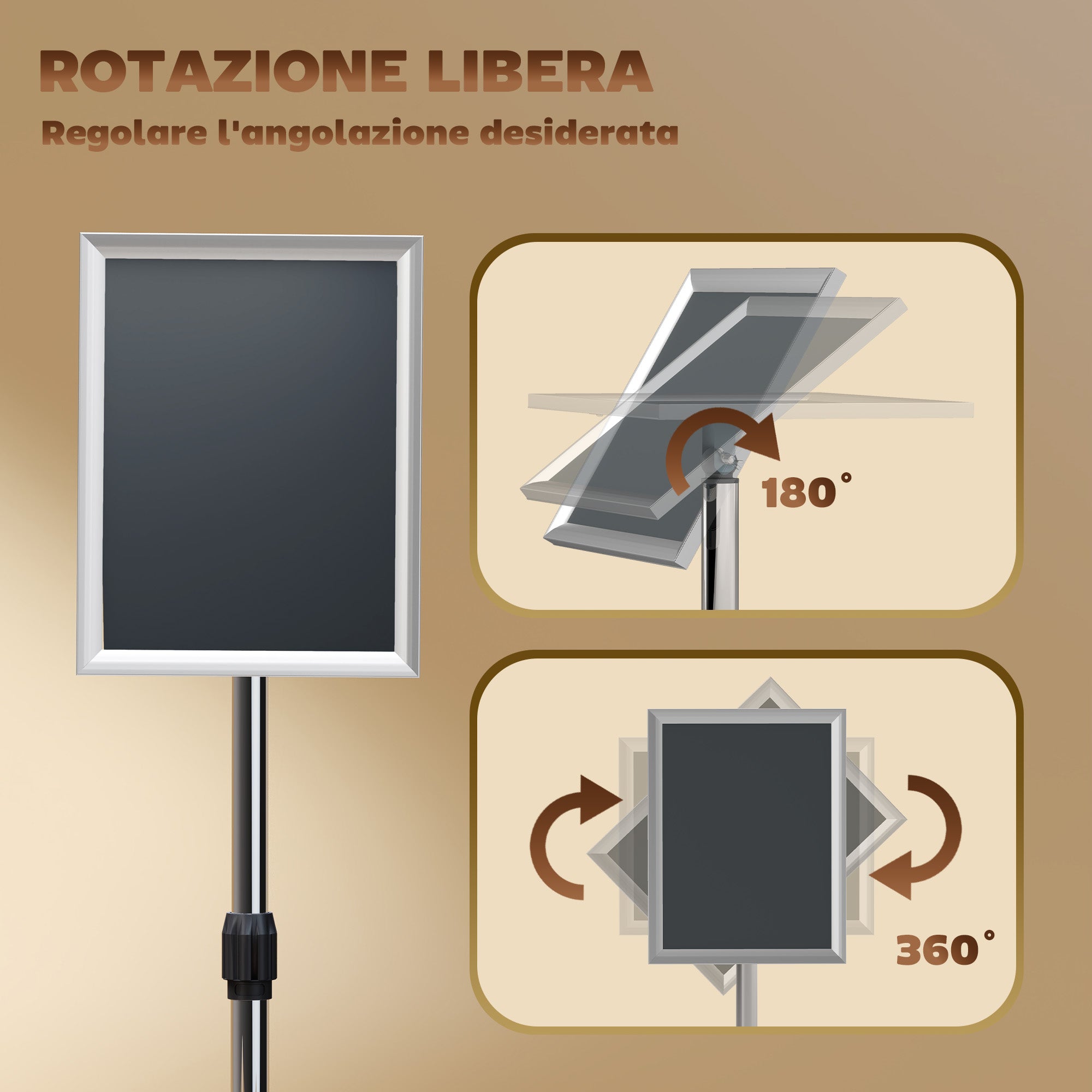 A3 Poster Display Easel with Adjustable Height and Inclination, Steel and Aluminium, Silver