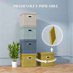 Set of 4 Fabric Closet Storage Boxes with Lids and Foldable 30x30x29cm, Blue, Cream, Green and Light Grey