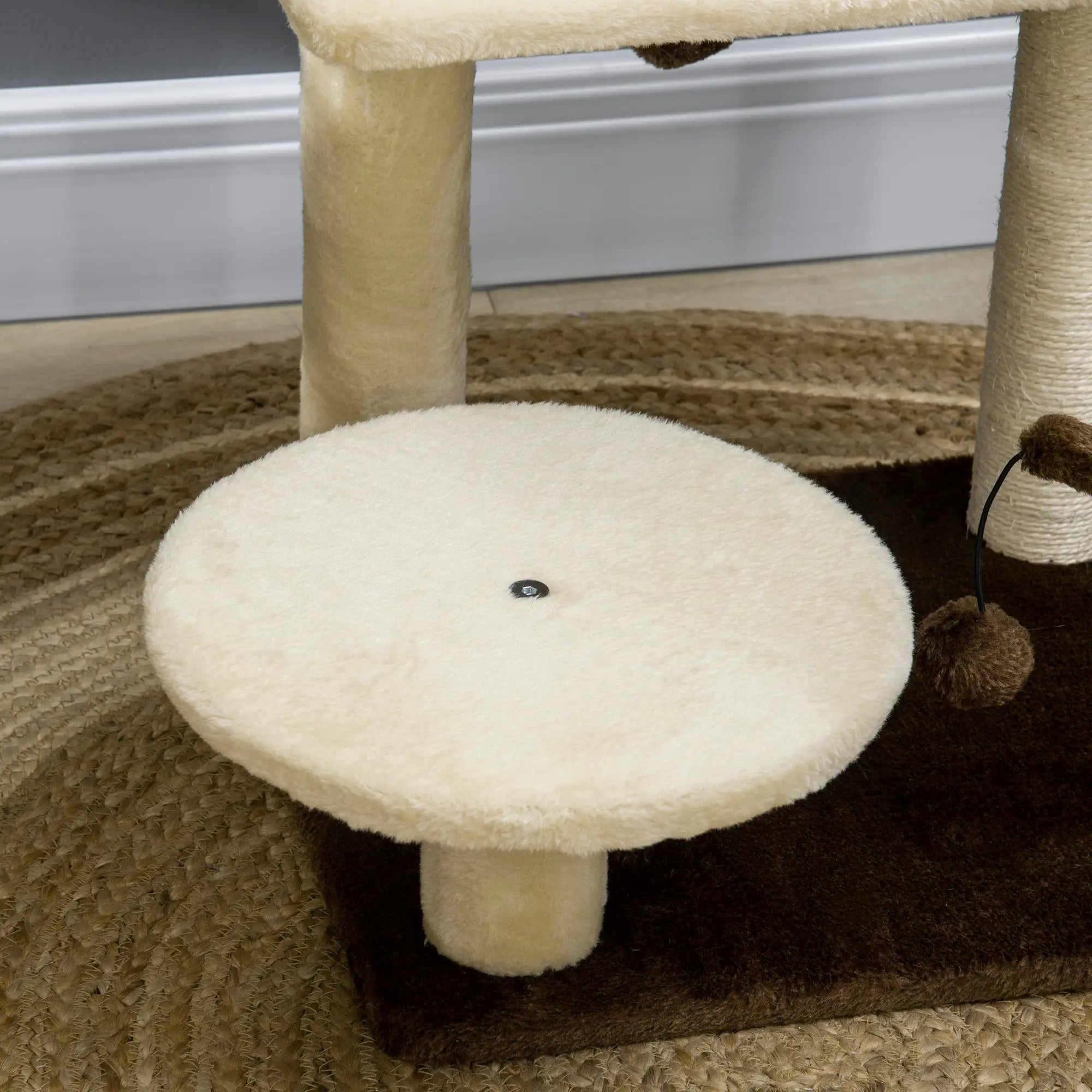 Scratching Tree with Sisal Pole, Perch and Play Balls, Chipboard and Plush, 44x38x74 cm - Borge' Group Limited