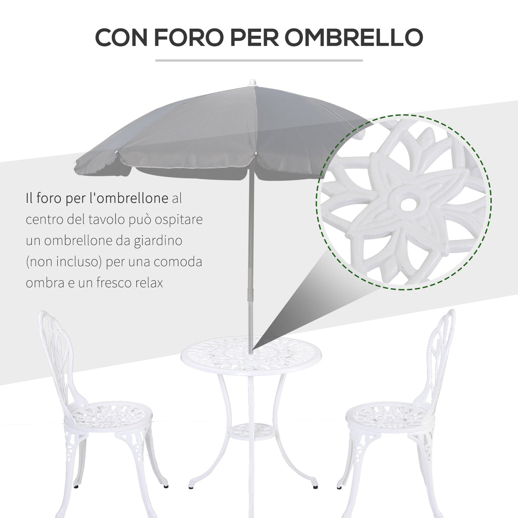 3-Piece Garden Set in Aluminum with 2 Chairs 42.5x47.5x89 cm and Round Table Ø60x67 cm, White - Borgè