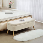 65L Storage Bench in Teddy Fabric and Wooden Legs, 120x42x45 cm, Beige