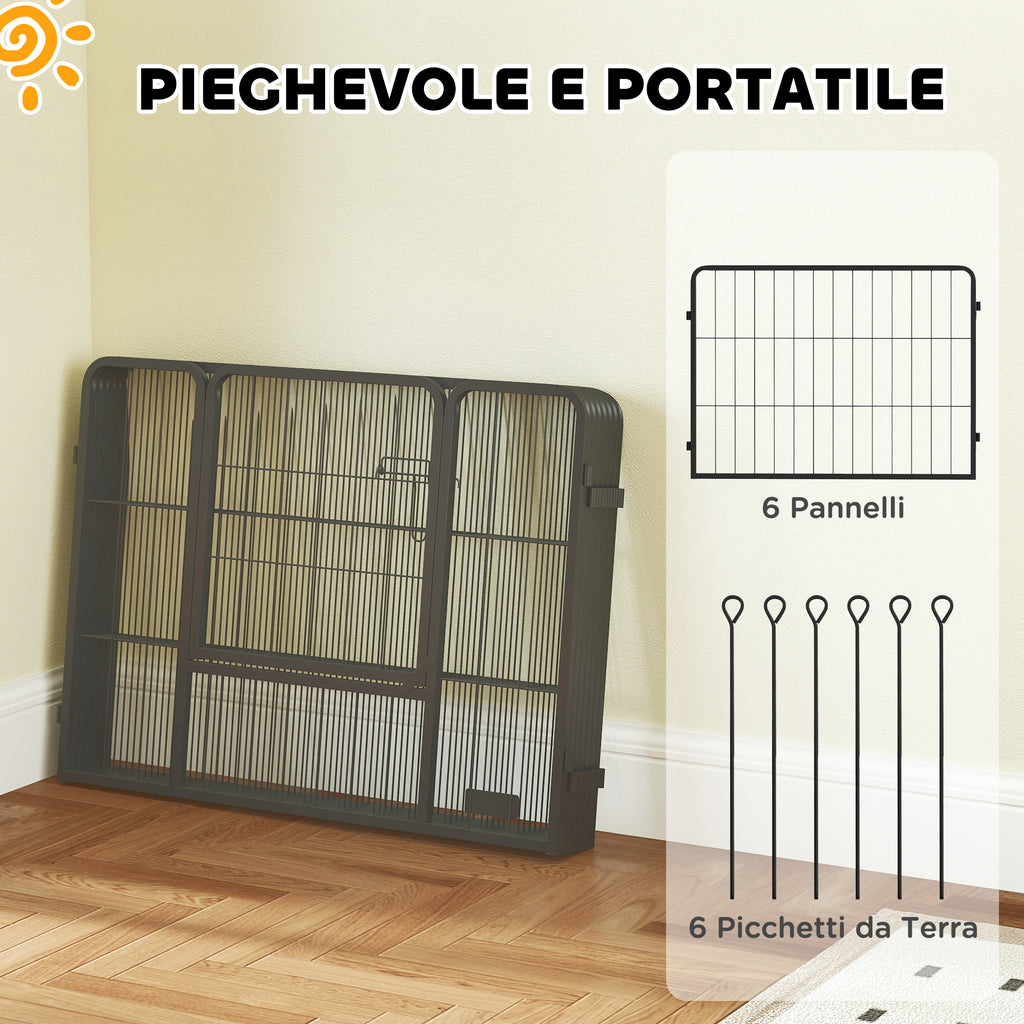 Dog Fence with 6 Modular Panels 80x1.5x60 cm in Black Steel with Entrance Door