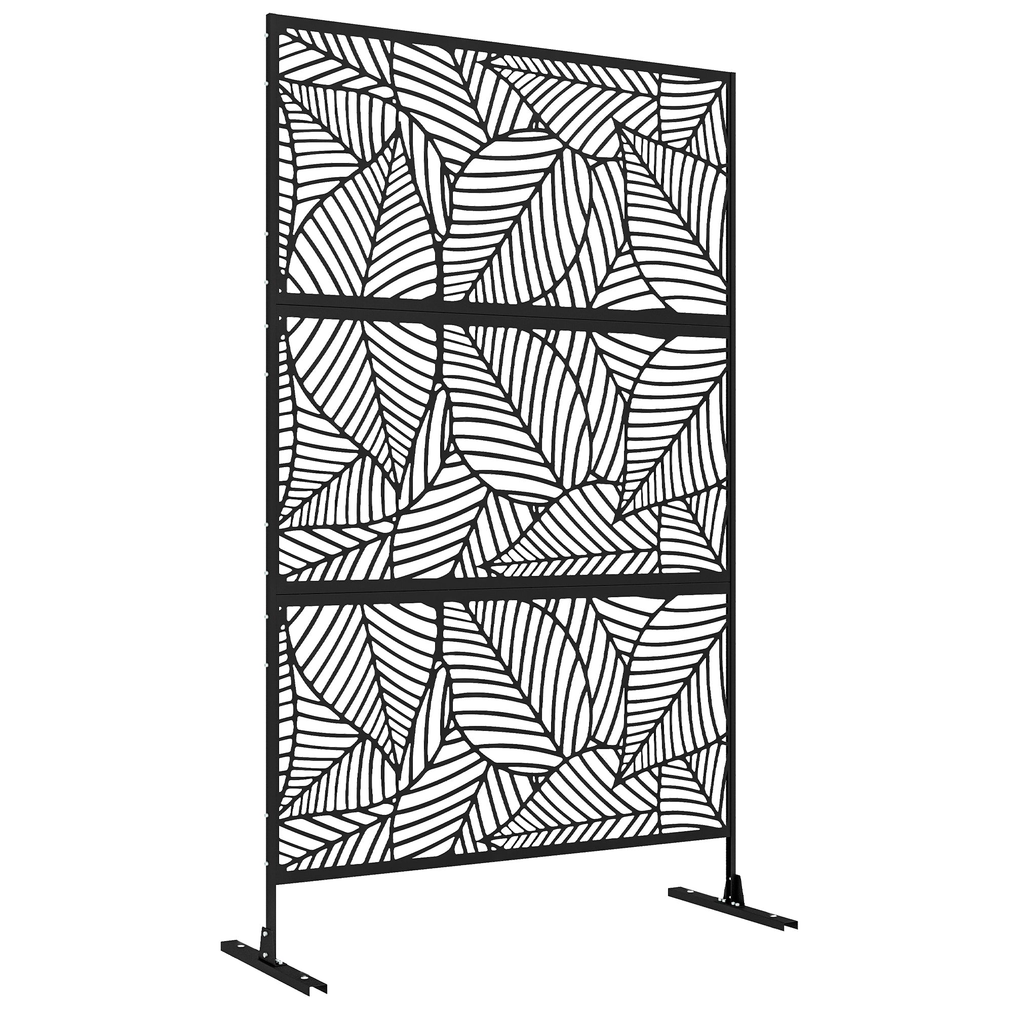 Decorative Outdoor Room Divider and Plant Trellis, Leaf Design, 122x45x198 cm, Black