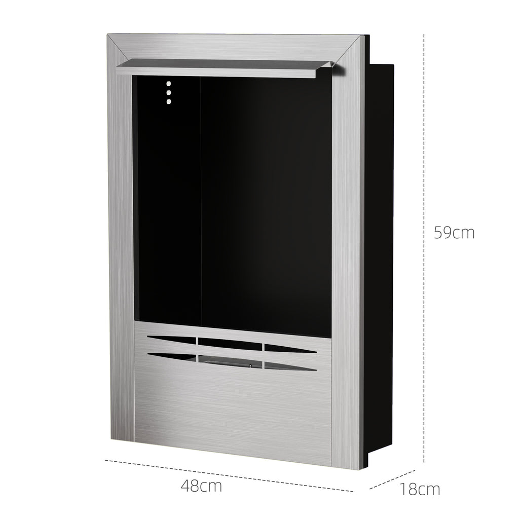 Built-in Bioethanol Fireplace in Steel, 0.9L Capacity and 3.3 Hours Duration, 48x18x59 cm, Silver