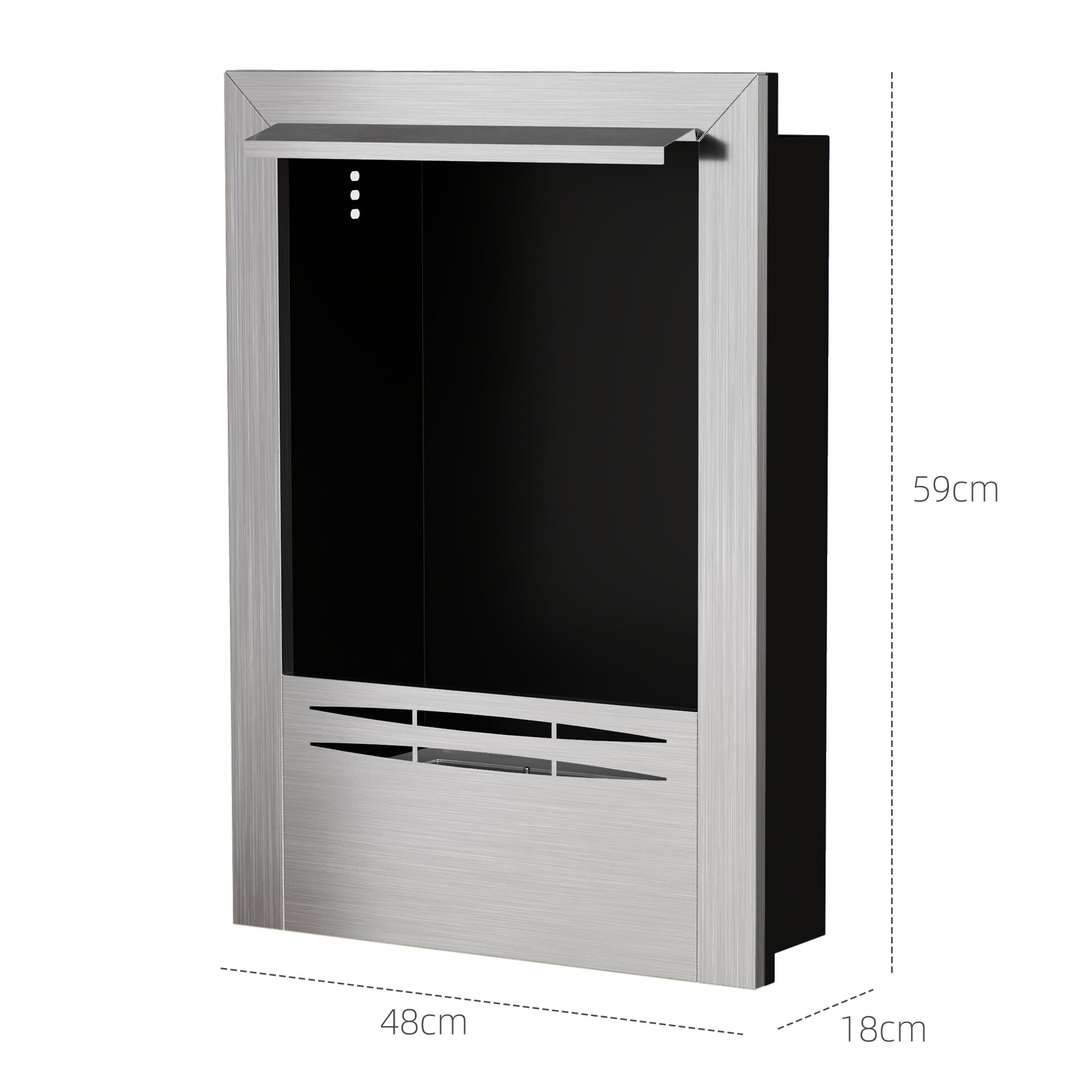 Built-in Bioethanol Fireplace in Steel, 0.9L Capacity and 3.3 Hours Duration, 48x18x59 cm, Silver