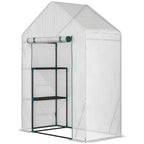 Outsunny Outdoor Garden Greenhouse in PE and Steel with 2 Shelves and Roll-Up Door, 143x73x195 cm, White