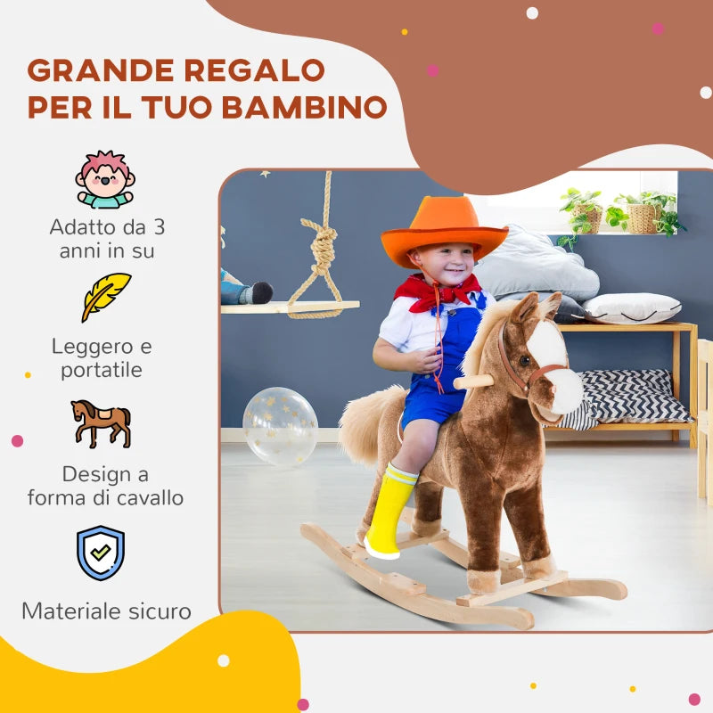 Wooden Rocking Horse Toy Ride-on Children Plush 74 × 33 × 62cm - Borgè