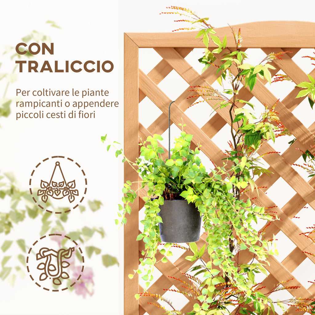 Planter with Trellis for Climbing and Wide Bottom, in Fir Wood, 76x36x170 cm, Brown