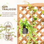 Planter with Trellis for Climbing and Wide Bottom, in Fir Wood, 76x36x170 cm, Brown