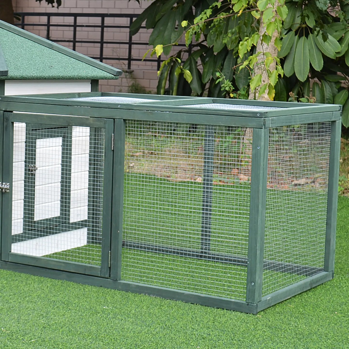 Prefabricated Wooden Garden Chicken Coop 196x76x97cm, White and Green