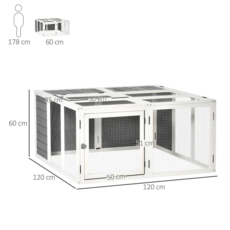 Outdoor and Indoor Rabbit Hutch with Opening Roof, Cage for 2-4 Rabbits in Wood and Metal, Grey 120x120x60cm - Borge' Group Limited