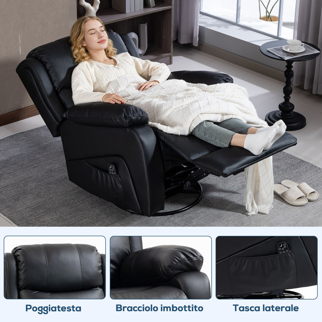 Reclining Relaxing Chair with 8 Massage Points, Heating and Footrest, 87x97x100 cm, Black