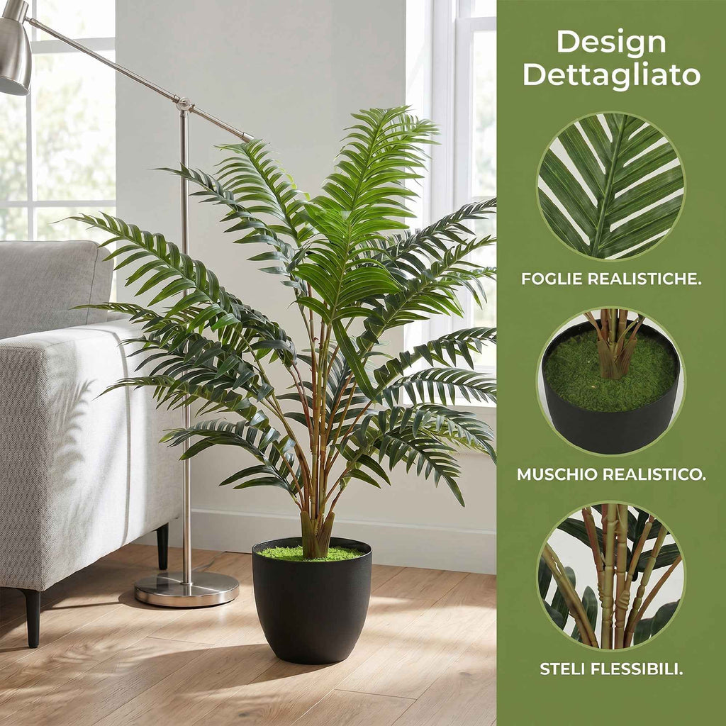 HOMCOM Artificial Fern Plant with 20 PEVA Leaves, Bendable Branches, Black PP and Cement Pot, Green