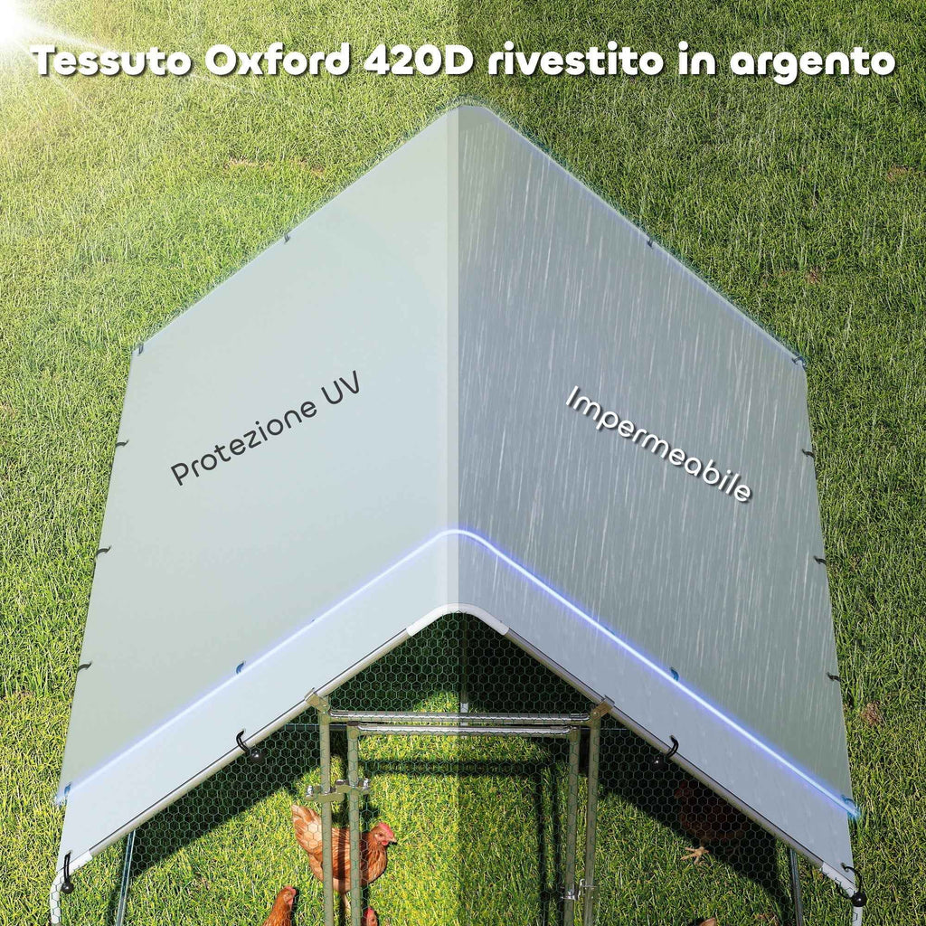 PawHut Outdoor Chicken Coop with Roof and Locks, Galvanized Steel, 2x2x2 m, Silver