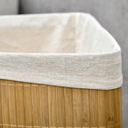 Laundry Basket with Triangular Lid in Bamboo and Fabric, 38x38x57cm, Wood Color - Borgè