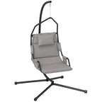 Padded Swing Hammock with Cushion, Hook and Chain, Steel and Polyester, 118x98x192 cm, Grey and Black