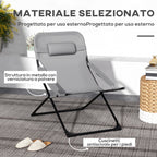 Folding and Reclining Garden Chair on 4 Levels, in Steel and Polyester, 69x91x96 cm, Black Gray - Borgè
