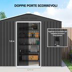 Outsunny 2.3x1.7 m Steel Garden Shed with Air Vents and Double Sliding Door, Dark Grey