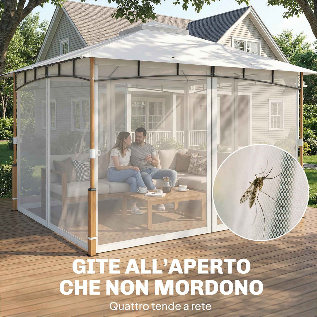 Outsunny Gazebo 3 x 3.6 m, Double Roof UPF50+ with Net, Cream