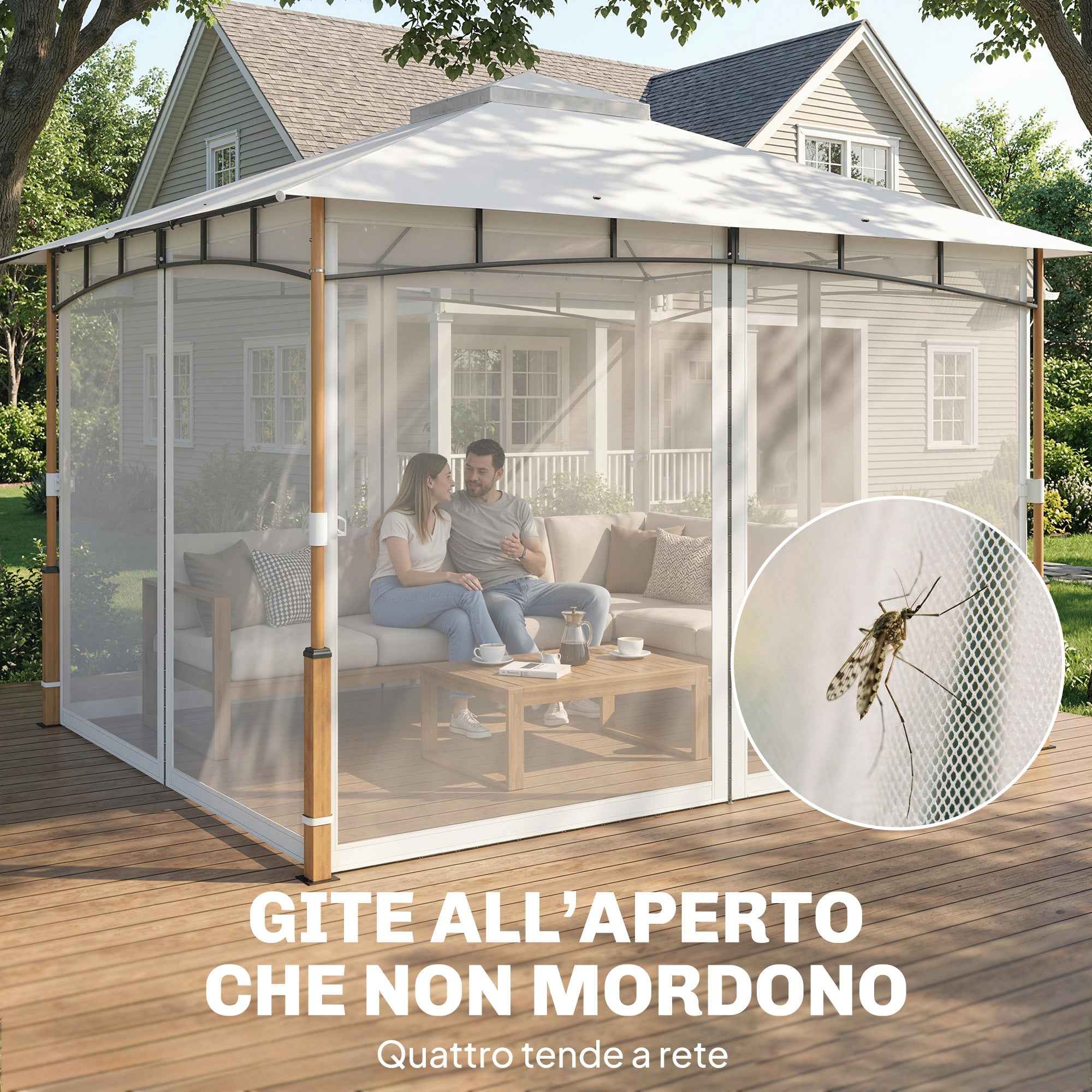 Outsunny Gazebo 3 x 3.6 m, Double Roof UPF50+ with Net, Cream