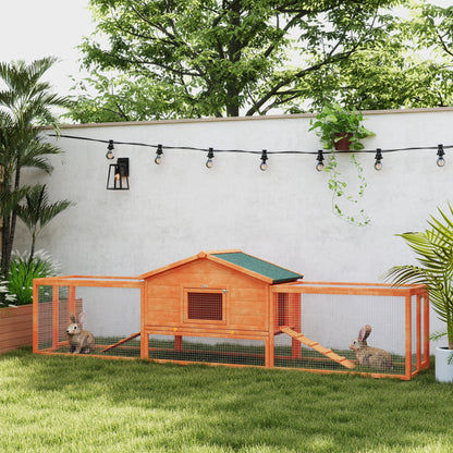 Rabbit Hutch with House, Ramps and 2 Wooden Runs, 309x69. 5x87cm, Orange