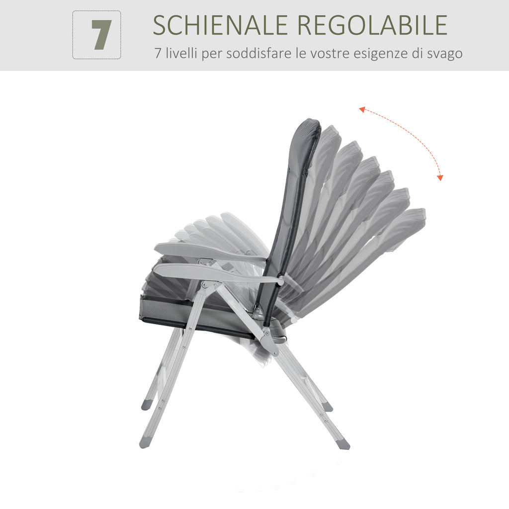 Folding Fishing Chair with Armrests and Adjustable Backrest, in Aluminum and Polyester, 75x61.5x76-115 cm, Gray