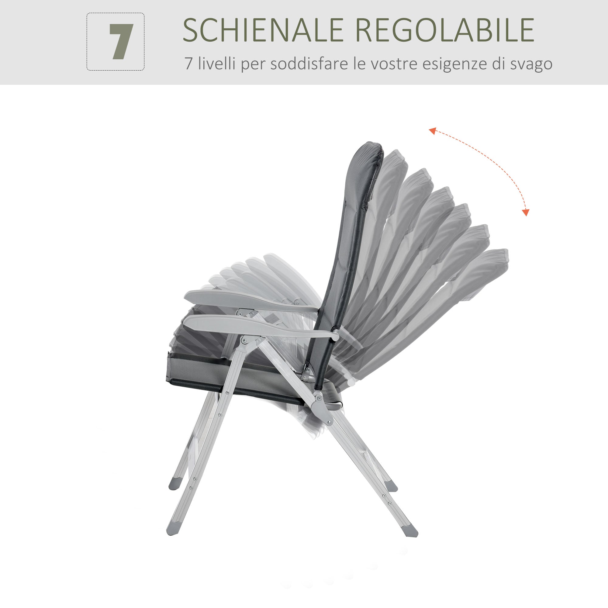 Folding Fishing Chair with Armrests and Adjustable Backrest, in Aluminum and Polyester, 75x61.5x76-115 cm, Gray