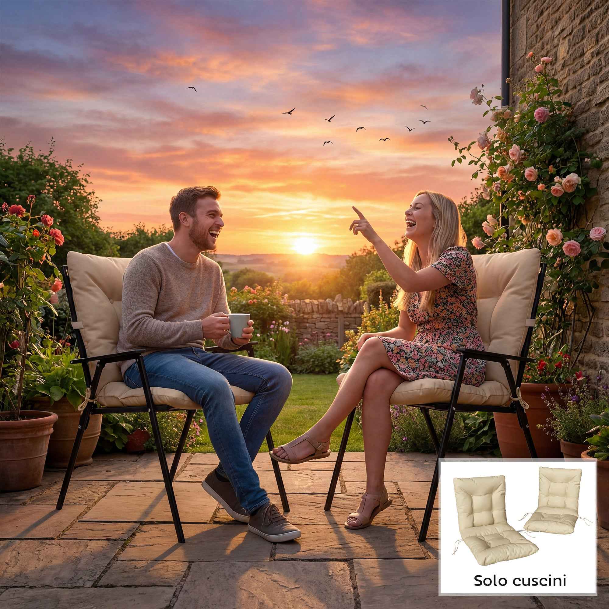 Outsunny Set of 2 Outdoor Chair Cushions with Ties, Polyester and Cotton, 120x50x8 cm, Beige