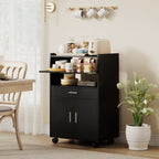 Wooden Microwave Cabinet with Drawer, 2-Door Cabinet and 2 Shelves, 59x40x92 cm, Black