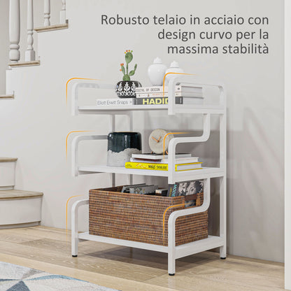 Printer desk: 3-Level Industrial Printer Stand, in Metal and Chipboard, 55x40x77 cm, White