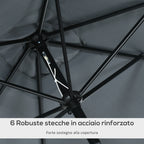 Rectangular Umbrella 2x3 m Foldable and Adjustable with Crank, in Aluminum and Polyester, Dark Gray