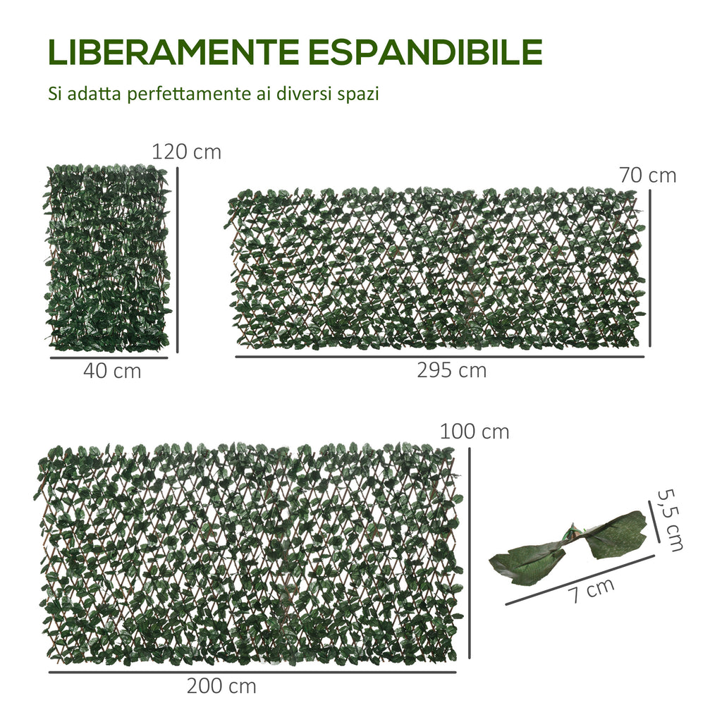 Artificial Hedge with 2 Sections of 356 Ivy Leaves, in Polyester and Rattan, 200x100 cm, Green and Brown
