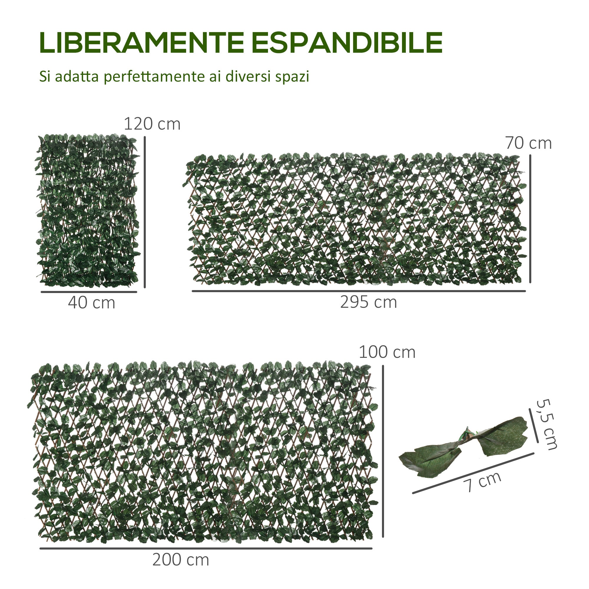 Artificial Hedge with 2 Sections of 356 Ivy Leaves, in Polyester and Rattan, 200x100 cm, Green and Brown