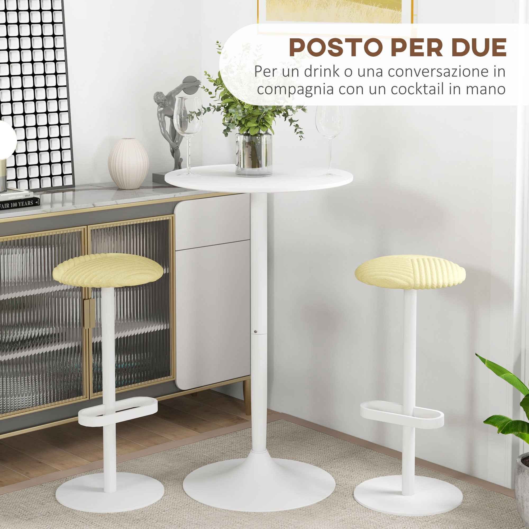 HOMCOM Round Kitchen Island Bar Table, Space-Saving, Ø60x102 cm, White