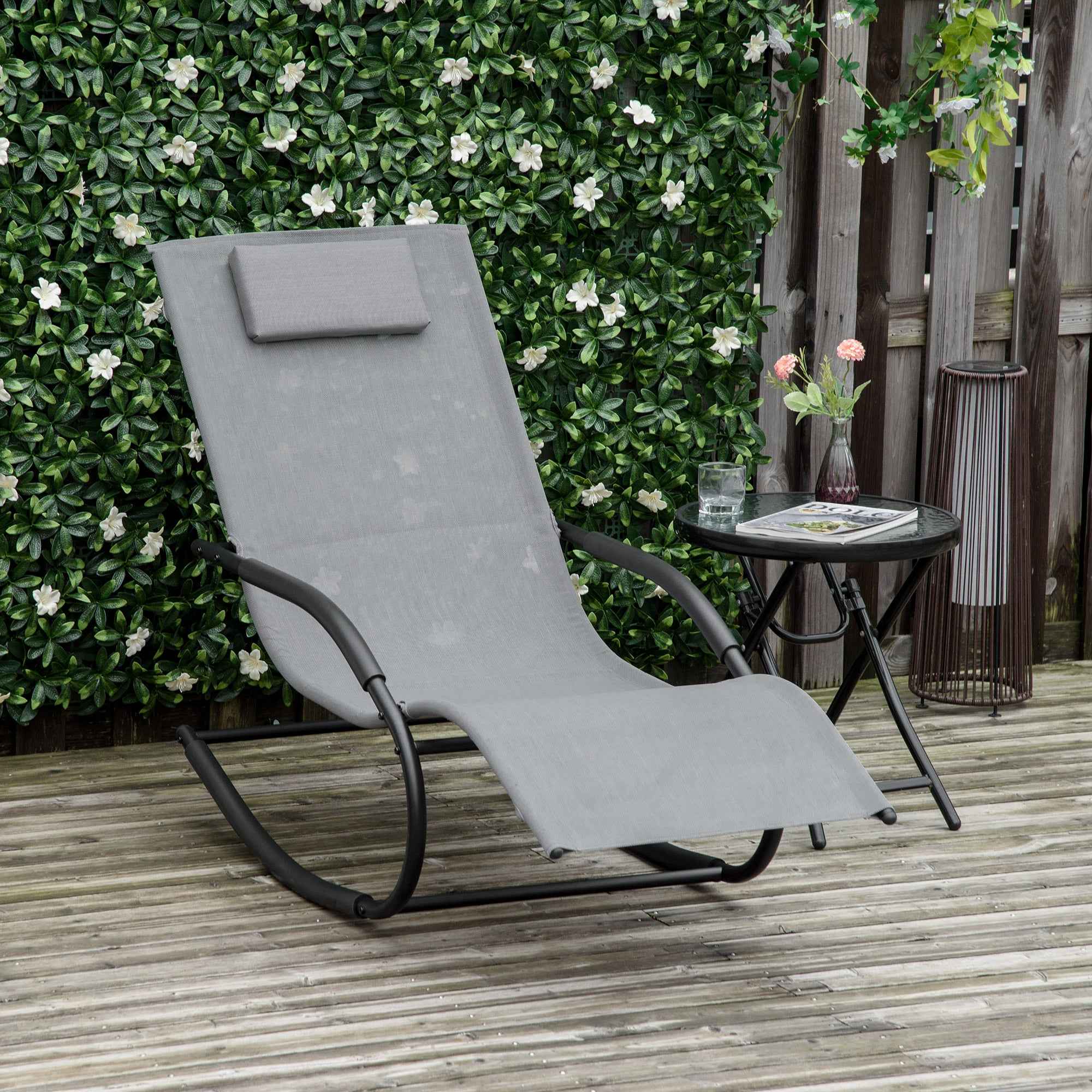 Outsunny Zero Gravity Ergonomic Rocking Lounger, Metal and Texteline, 63x160x88cm