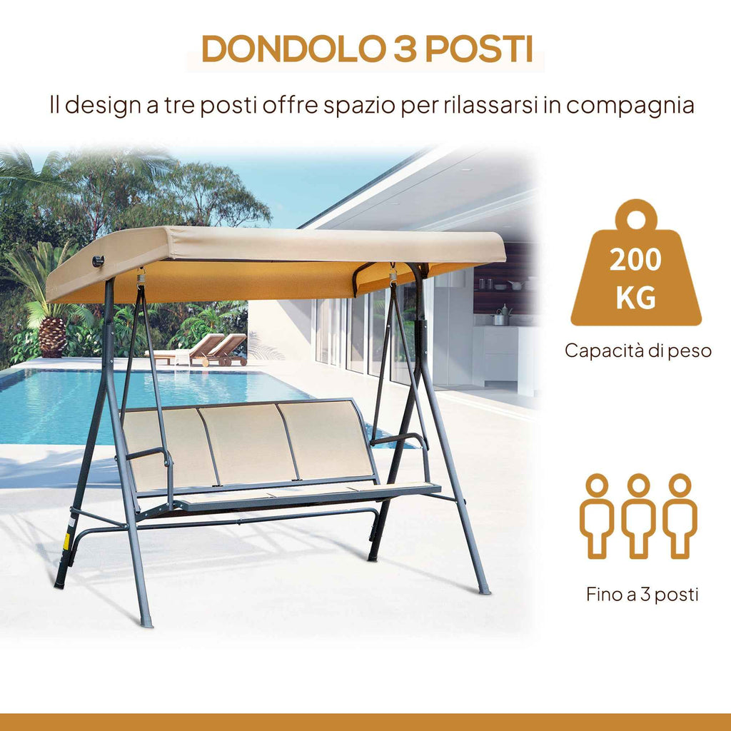 Outsunny 3-Seater Garden Swing with Canopy, Breathable Seat, and Steel Frame, Beige