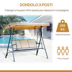 Outsunny 3-Seater Garden Swing with Canopy, Breathable Seat, and Steel Frame, Beige