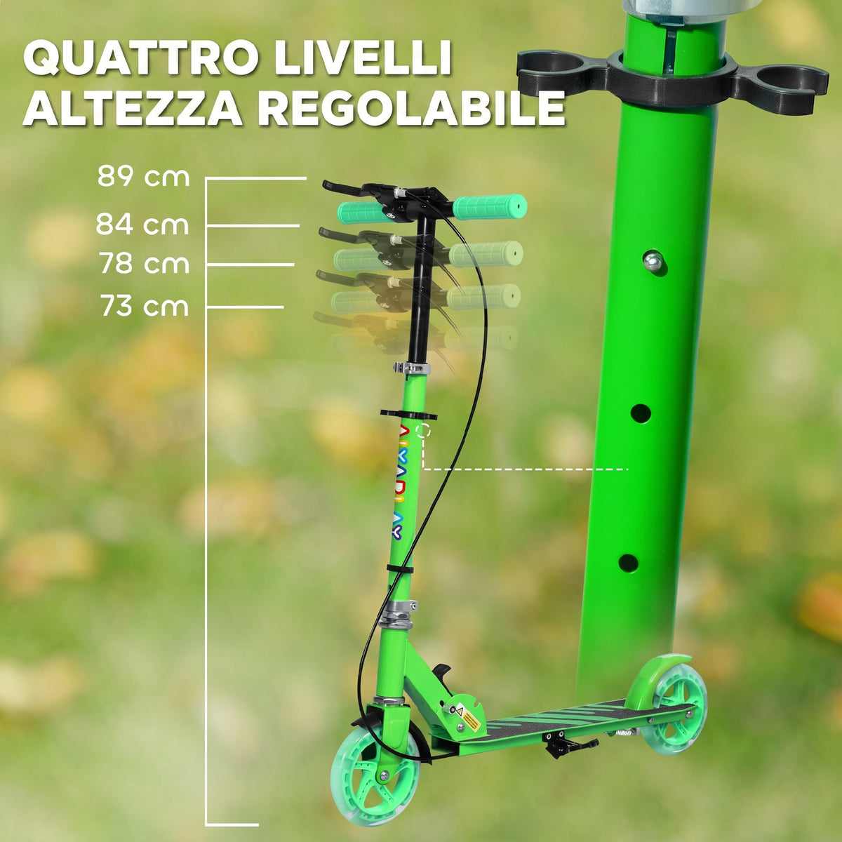 AIYAPLAY Scooter for Kids Ages 3-8 with Light-Up Wheels, Adjustable Handle and Rear Brake, Green