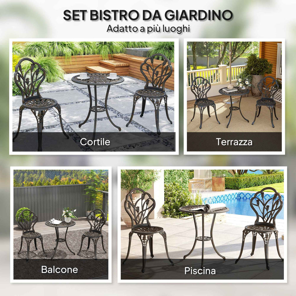 Outsunny 3-Piece Outdoor Set with 2 Garden Chairs and Round Table with Umbrella Hole, Bronze
