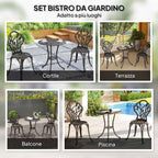 Outsunny 3-Piece Outdoor Set with 2 Garden Chairs and Round Table with Umbrella Hole, Bronze
